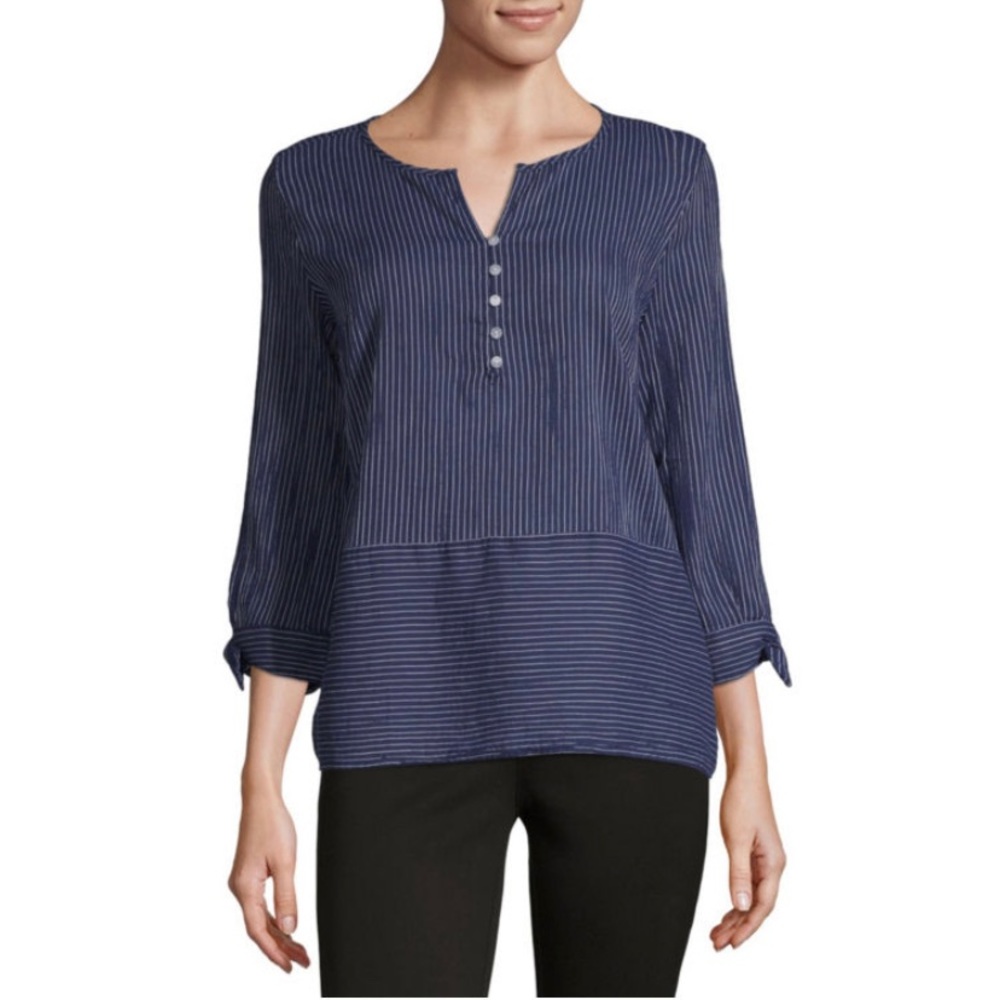 NWT Liz Claiborne Henley Neck 3/4 Sleeve Blouse
